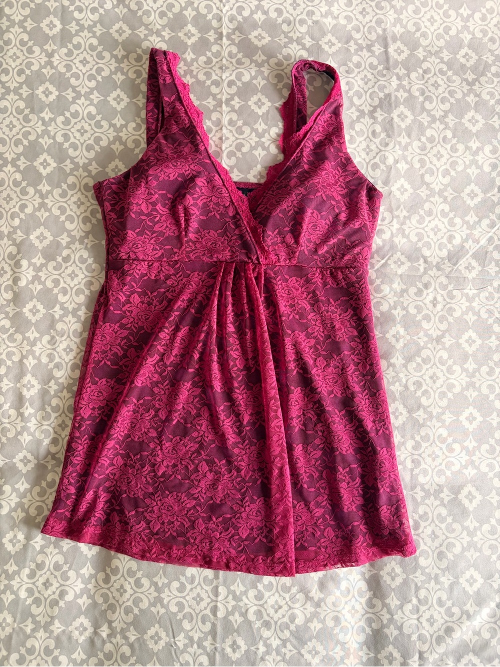 Lace-Overlay Fuchsia V-Neck Camisole